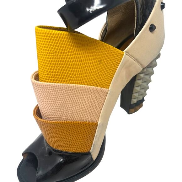 Fendi Tricolor Lizard Leather Peep Toe Ankle Booties Size 39 - Picture 6 of 12